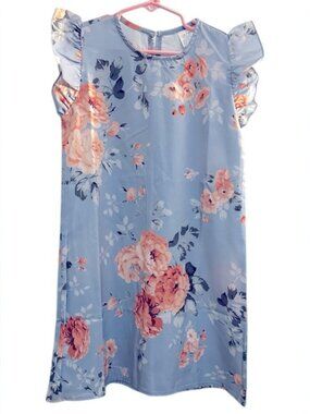 Blue Flutter Sleeve Bateau Neck Casual Sundress